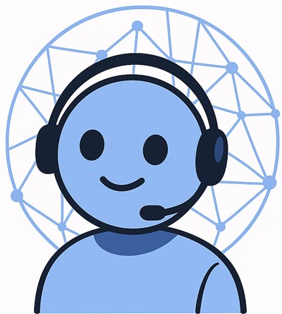 Blauer chatbot mit headset aio